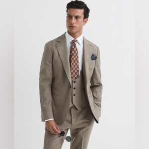 Reiss Rope Light Brown Single Breasted Textured Slim Fit Blazer